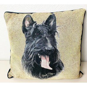 Robert May Tapestry Style Scottie Dog Accent Pillow Approx 14"x14" EUC